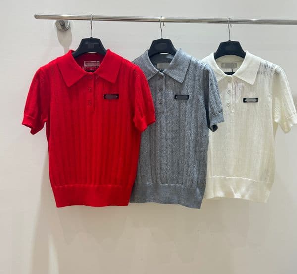 26 summer women's T-shirt letter logo knitted polo shirt, short sleeved wool top classic versatile 330