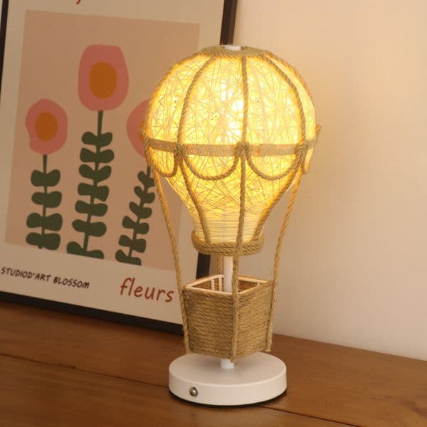 Creative Rattan Hot Air Balloon Ambient Lamp, Hand-Woven Kids' Bedroom Light, Stepless Dimming Bedside Night Light