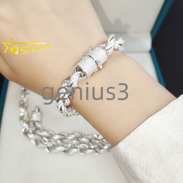 Pass Diamond Tester 18k White Gold Plated 10mm Sterling Silver Moissanite Rope Chains Iced Out Hip Hop Men Necklace Bracelets