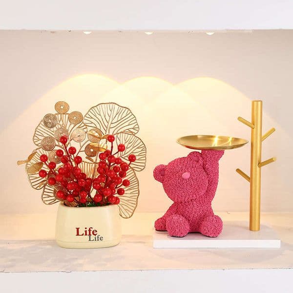 2026 New Designer Ornaments Creative Romantic Qixi Rose Bear Ornament Storage Tray Living TV Cabinet Bedroom Room Desktop Decoration