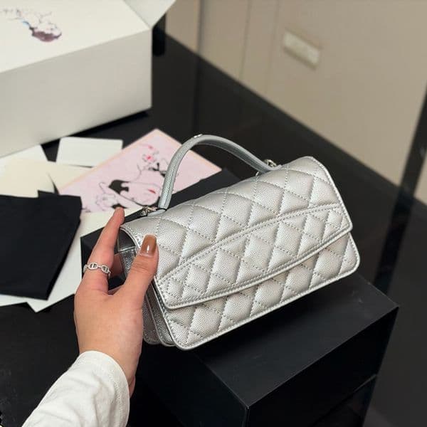 25C Pebbled Caviar Leather Flap Waist Quilted Accordion Bag Classic Diamond Pattern Wallet ON Chain Matelasse Chain Crossbody Purse Multi Pockets Bag 19x11cm