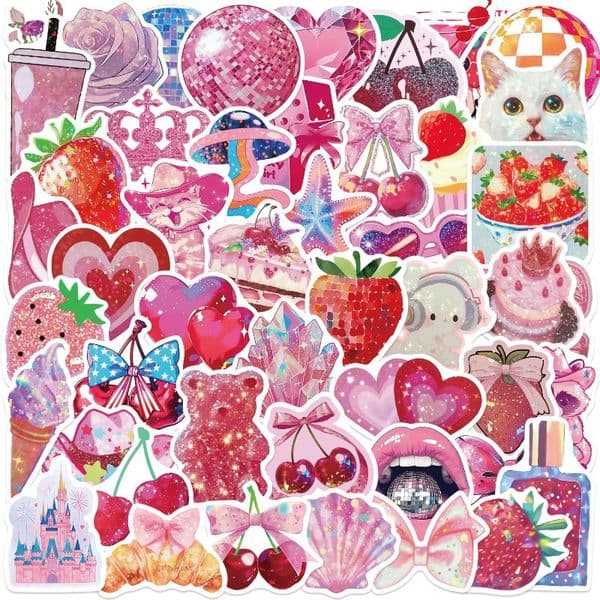 50 cross-border laser rose pink rice dot film graffiti hand account sticker DIY notebook suitcase self-adhesive anti-