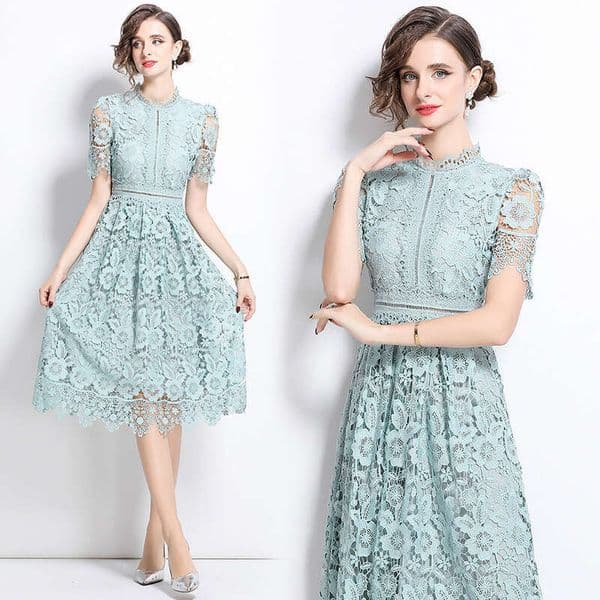 European and American women's water-soluble lace 2026 summer designer retro elegant hollow embroidery slim long skirt