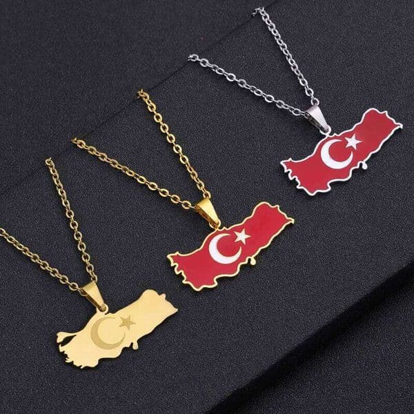 Turkey Ethnic Flag Pendant Necklace Stainless Steel Gold Silver Color Men Women Turkish Country Map Jewelry Gift