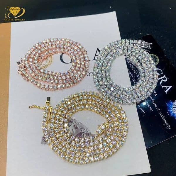 2MM Fine Jewelry Hip Hop White Gold 925 Silver Chain Vvs Moissanite Diamond Cluster Tennis Chain Bracelet Necklace for Men Women