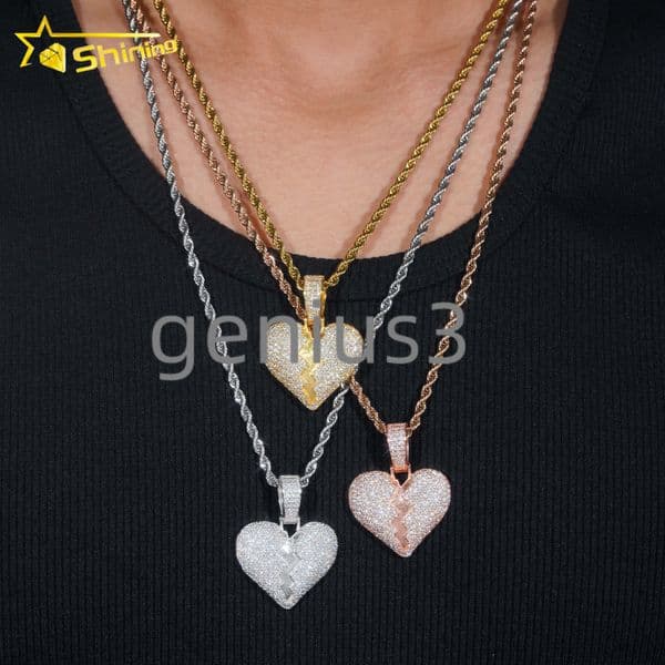 GRA Certificated 925 Sterling Silver Moissanite Braken Heart Pendant Custom Iced Out Moissanite Pendant Men Fine Jewelry