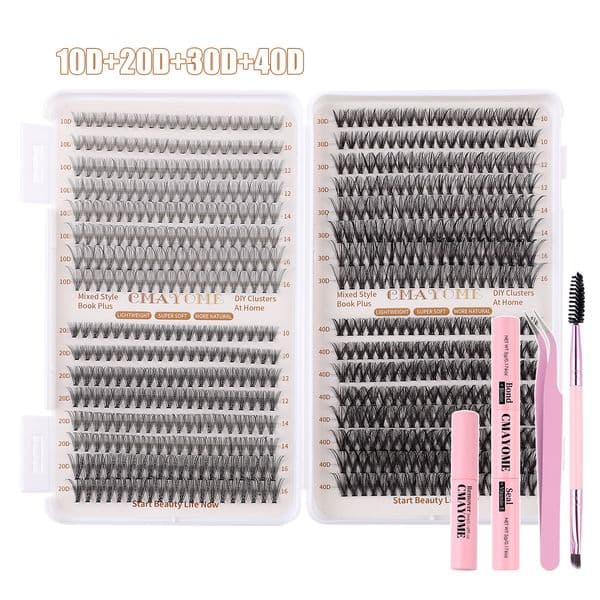 640Pcs DIY Lash Clusters Thick Fluffy Individual Eyelashes Soft Lightweight DIY Eyelash Extensions Kit with Lash Bond and Seal Strong Hold Natural Looking Lashes