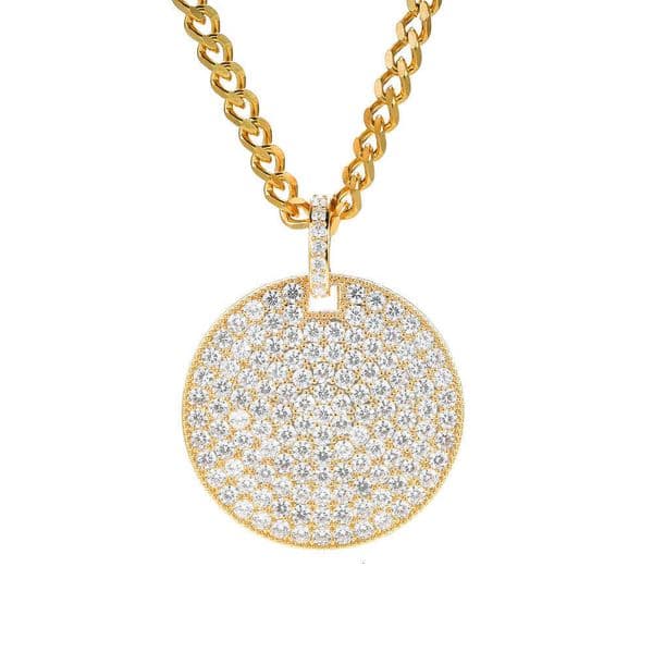 Cross-border European and American pendant with shiny zircon, round full-diamond military badge pendant, micro-inlaid men's real gold hip-hop jewelry