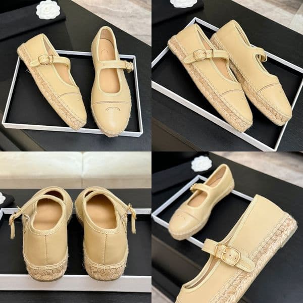 Round Toe Raffias espadrille Designer Mary Jane shoe Women 10A fashion Luxury Straw sandal summer lambskin Leather Loafer Shoe slide slipper Dress Ballet Flat shoes