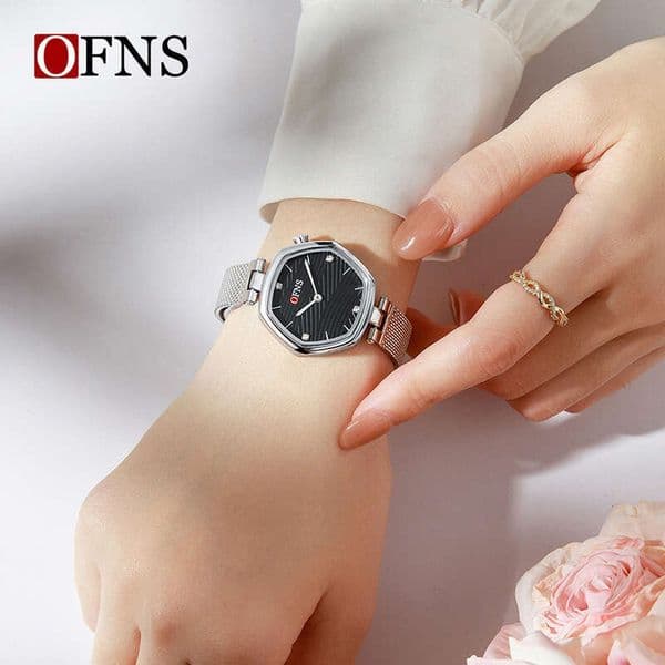 Designer Oufanni TEMU popular wristwatch, simple two-hand polygonal women's quartz watch, waterproof mesh strap commuter watch Fashionable wristwatch