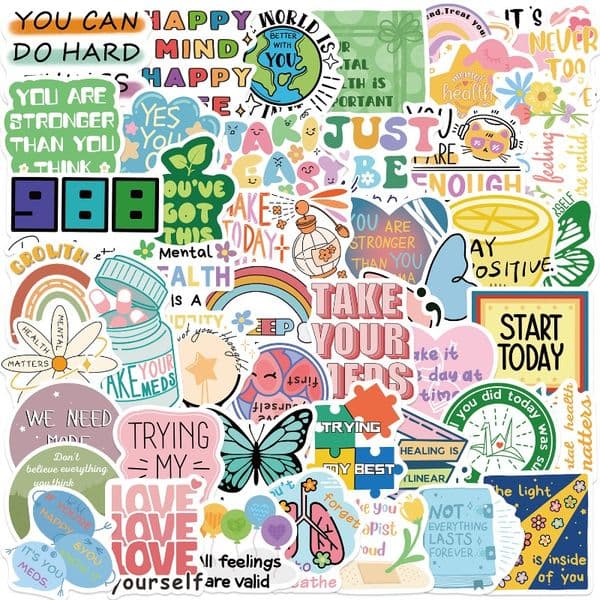 50 mental health graffiti stickers decorative DIY hand account mobile phone computer notes waterproof stickers