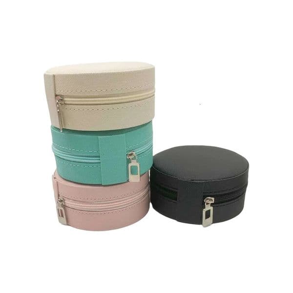 Portable Round Necklaces Earrings Rings Organizer Display Travel Jewelry Case Boxes Pu Leather Storage Box