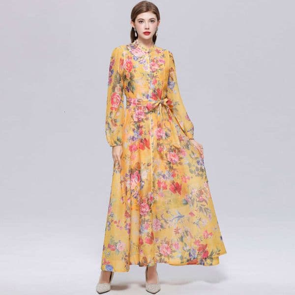 2026 Spring/Summer Designer Retro Printed Beaded rhinestone Button Waist, Large Bottom, Women's Mid length Skirt