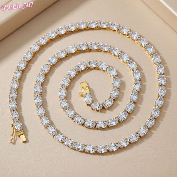 Moissanite Jewelry 18k Gold Plated 925 Sterling Silver Oval Cut VVS1 GRA Moissanite Tennis Chain Necklace
