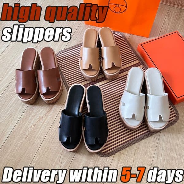 Designer sandals slippers women's classic luxury wedge heel thick soled slippers cowhide sponge cake slippers Eze beach sandals fashionable and popular versatile