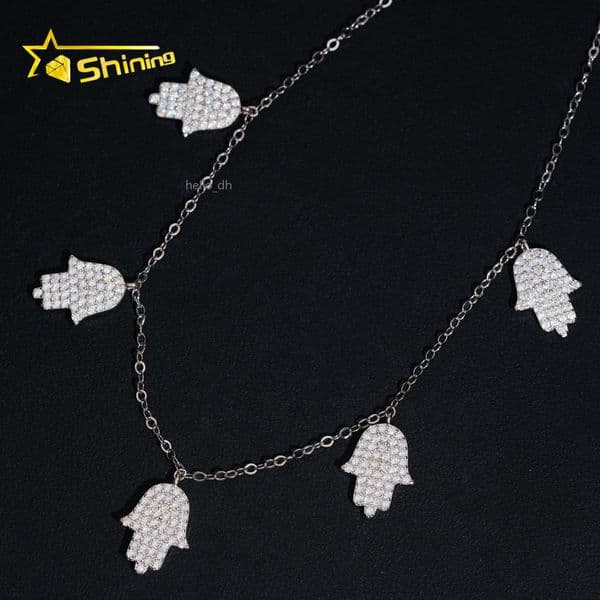 New Arrival 925 Silver Fine Jewelry Hamsa Style Moissanite Necklace Custom Fashion Chains Necklaces for Men Women
