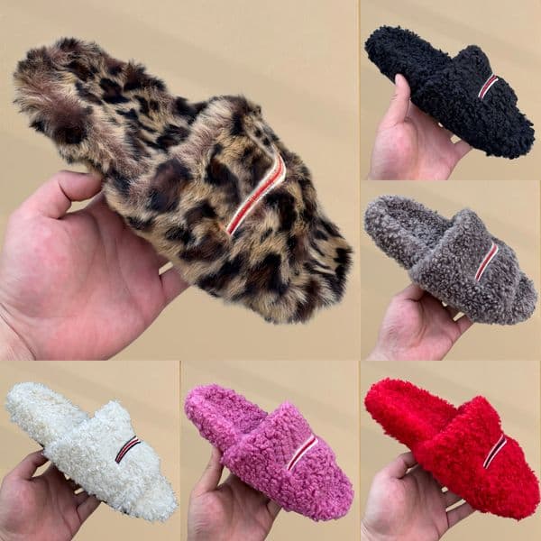 Women Fur Slides Furry Slippers Designer Mules Fall Winter Homewear Slide Men Footwear Paris Luxury Fuzzy Flip Flop Fluffy Wool slider Size 35-47 Charm Display