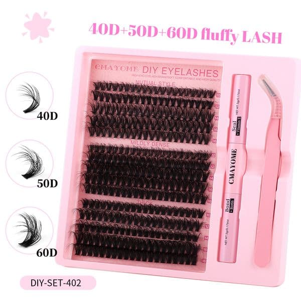 DIY Lash Clusters Natural Thick D Curled Eyelash Extension Kit with Lash Bond & Seal Strong Hold Handmade Reusable DIY Segmented Eyelashes for Women