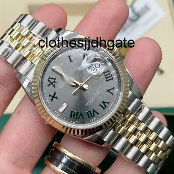 Mens Wristwatch Automatic Mechanical Watch 126233 Logarithmic Interdial Gold Green Rose Green Roman Scale Advanced Grey Dial 36mm Diameter cjgood CUO6