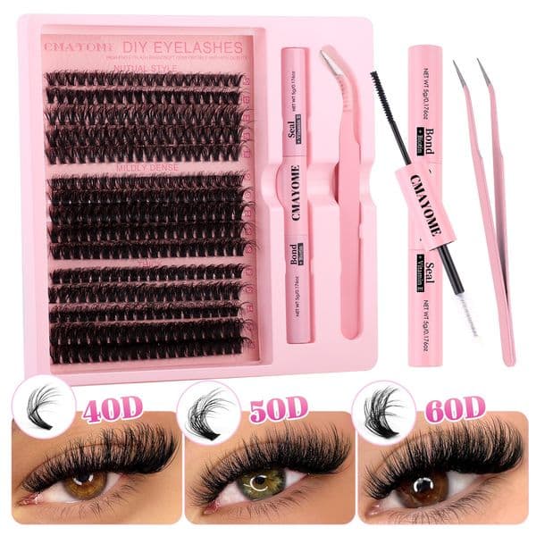DIY Eyelash Clusters Thick Fluffy Individual Eyelashes Soft Lightweight Wispy Lash Clusters Kit with Lash Bond and Seal Strong Hold DIY Eyelash Extensions