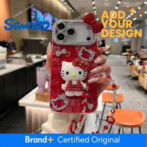 3D Stereoscopic Cute Cartoon Sanrio Hello Kitty Bling Glitter Phone Case For Iphone 17 16 15 14 13 12 Pro Max Cases Hard Cover Luxury Goods