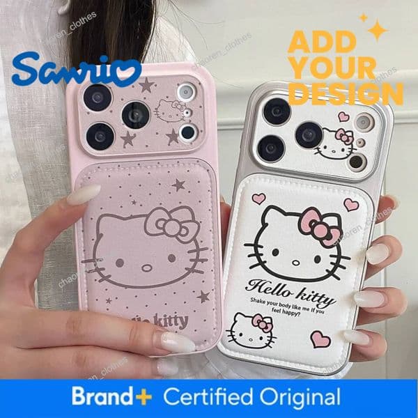 Korean Pink Big Head Hellokitty Leather Phone Case For Iphone 17 Pro Max 14 15 16 Pro Max Fundas Cute Cartoon Protective Cover Luxury Goods