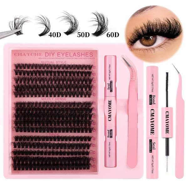 DIY Individual Eyelashes Fluffy Wispy Lash Clusters Eyelash Extensions Kit with Lash Bond & Seal Strong Hold Handmade Reusable D Curled Grafted Lashes