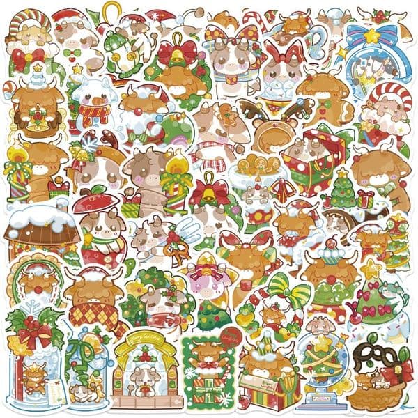 50 Christmas Cartoon Calf Graffiti Stickers Decoration DIY Handbook Stationery Luggage Notes Waterproof Stickers