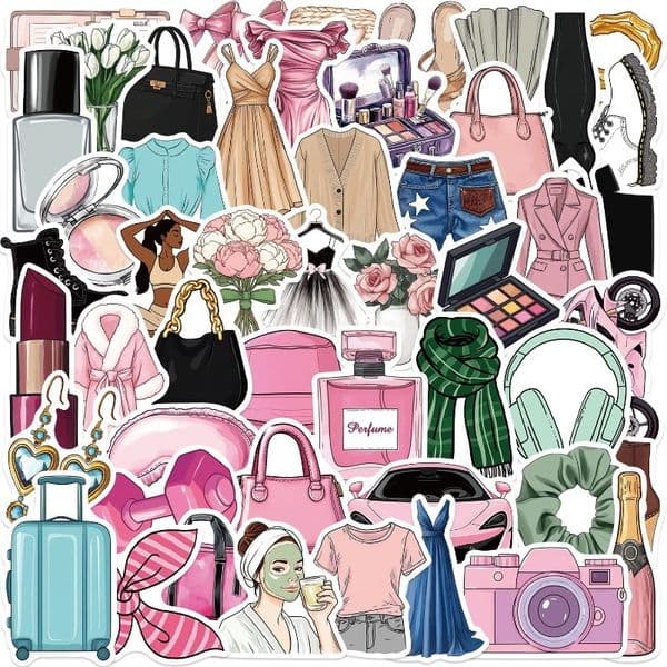 50 Girls Theme Creative Graffiti Stickers Decorating Mobile Phone Case Luggage Diary Handbook Waterproof Sticker