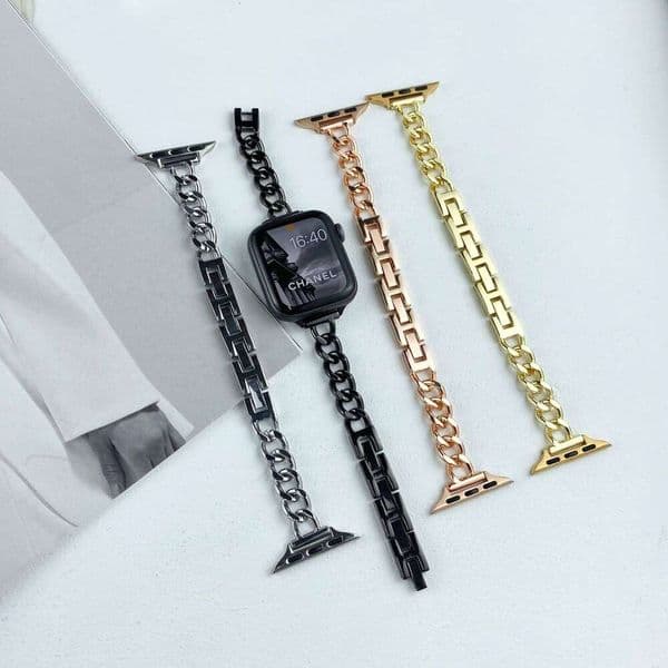 Apple iWatch 10/98/7/6/SE/5/4 Small Chanel Style Metal Thin Single Row Denim Chain Starlight Color Strap