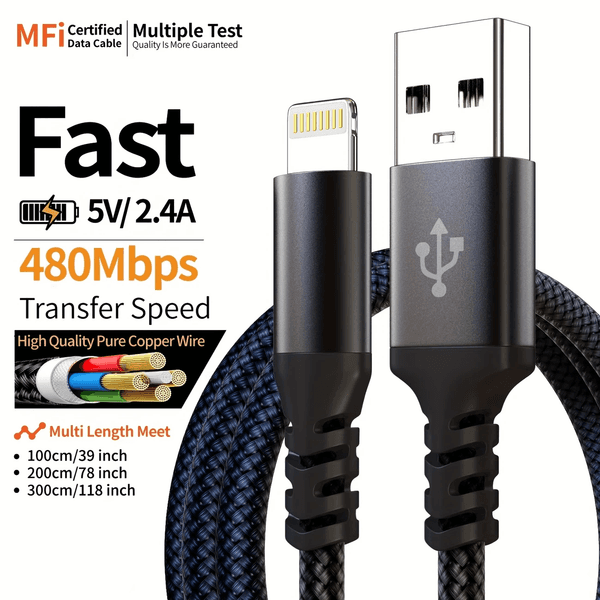 LAIHONEN MFI USB to Lightning charge cable for iPhone 13 12 11 Pro Max SE X 8 7 6 Fast Data synchronization cable for iPad Mini