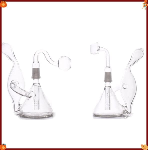 Wholesale Portable Recycler Glass oil burner Bong Hookahs Clear Glass Water Bongs Bubbler Beaker with 14mm oil banger Smoking bowl