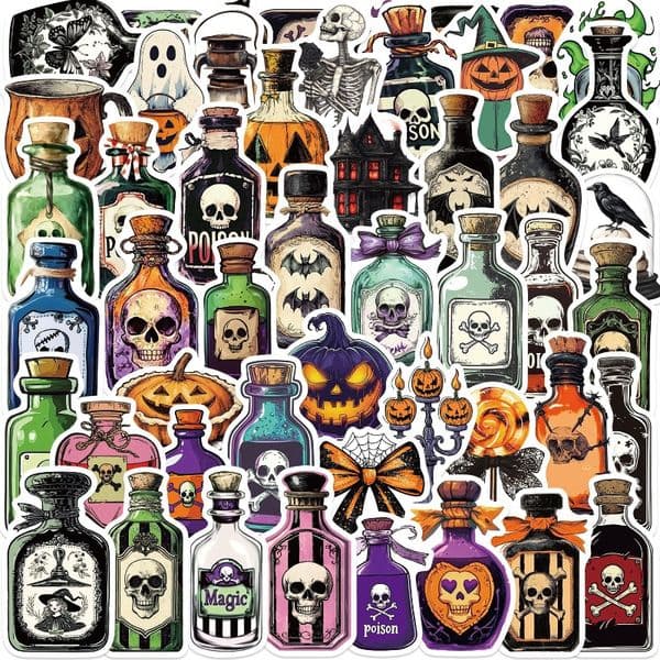 50 Halloween medicine bottle graffiti sticker decoration DIY handbook mobile phone case luggage notebook waterproof
