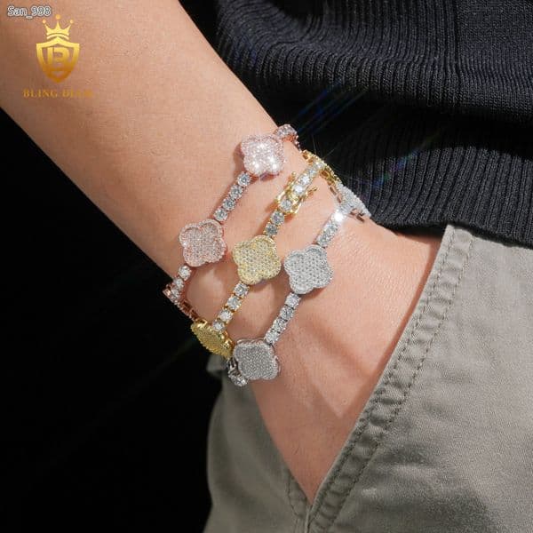 Ready Stock Diamond Bracelets Clover 4mm Moissanite Bracelet Tennis 925 Silver Chain Vvs Moissanite Bracelets with GRA Men Women