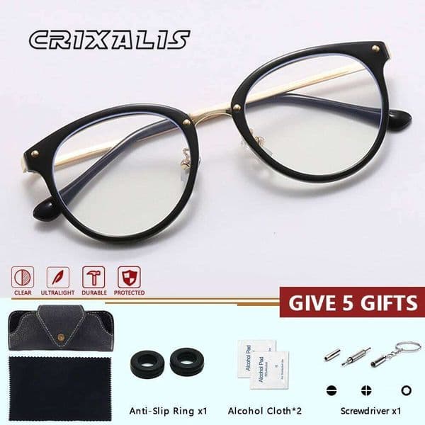 CRIXALIS Round Women's Grade Black Frame Optical Lenses With Prescription Photochromic Glasses