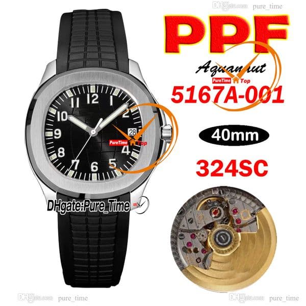 40mm 5167A-001 Cal.324SC Automatic Mens Watch Black Dial 5167 Number Markers Steel Case 8.5mm Thin Rubber Strap New Gents Watches Pure_Time E265a