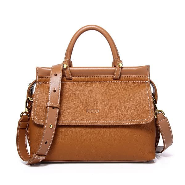 Genuine Leather Vintage Commuter Handbag, Brown Real Leather Large Capacity Crossbody Bag, Luxury Elegant Office Shoulder Bag, Versatile Mother Bag for Women
