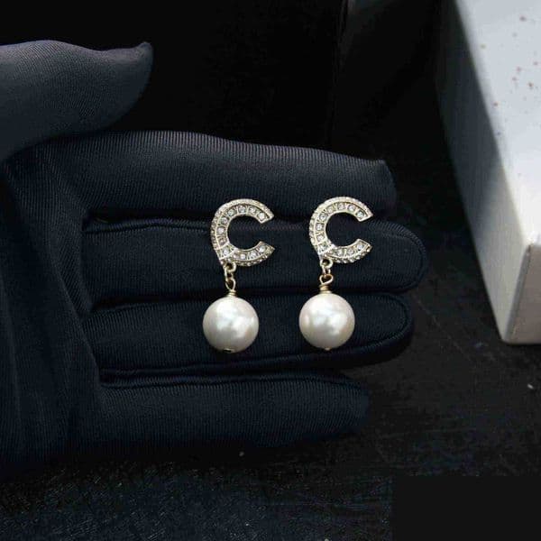 Designer luxury Pearl Stud Earrings Classic Jewelry Diamond Earring letter diamond necklace collarbone chain choker for gift