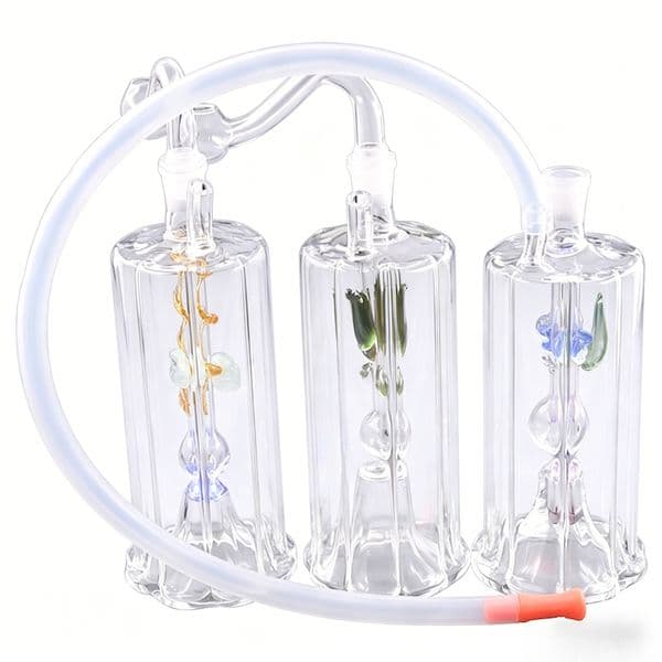 MIni LED Glow In Dark Glass Oil Burner Bong Hookah Pocket Bubbler Pipe Matrix Percolater Ash Catcher Bong with 10mm male smoking oil banger bowl and silicone hose straw