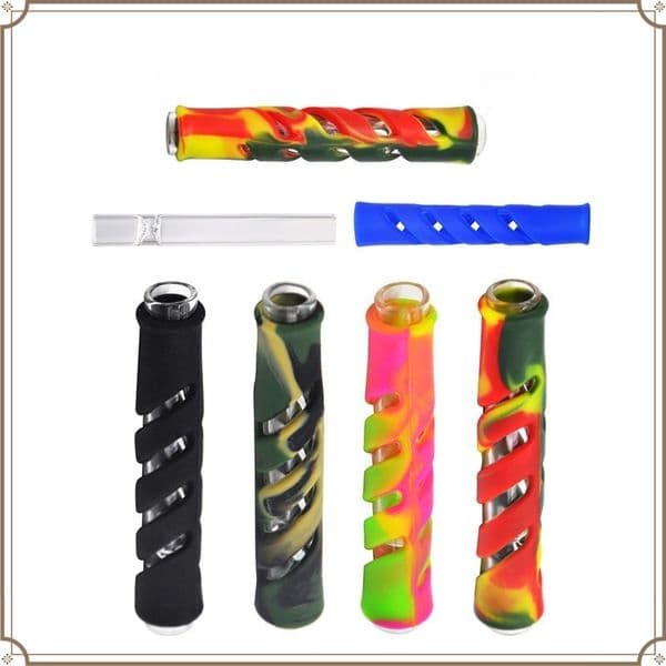 Mini cheap Colorful Silicone Protect Pipes Glass Dry Herb Tobacco Filter Cone Horn Cigarette Holder Tip Portable Mini Catcher Taster Bat One Hitter Tube for smoking