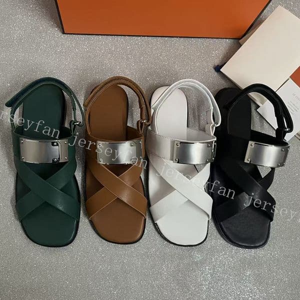 Women Metal Lock Cross Strap Flat Sandals, Ankle Strap Open Toe Casual Summer Sandals, Comfortable Dressy Flat Shoes for Beach & Daily Wear 35126