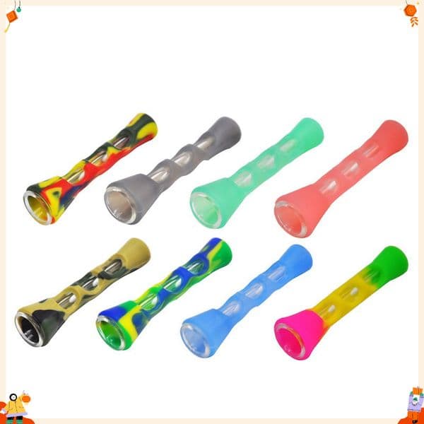 Portable Mini Colorful Silicone Glass Smoking Pipe One Hitter Pipes Filter Cigarette Holder Tobacco smoke Accessories