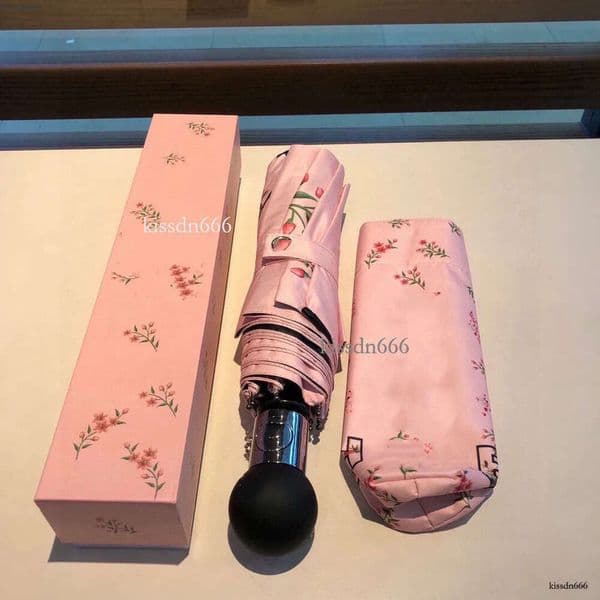 Pink flower pattern umbrella, available in three colors, three fold automatic folding umbrella, sun umbrella, girl's gift
