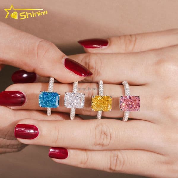 New Arrivals RTS S925 Engagement Rings Fashion moissanite Radiant Crushed Ice Cut Diamonds Spark Pave Band Wedding Rings for Women