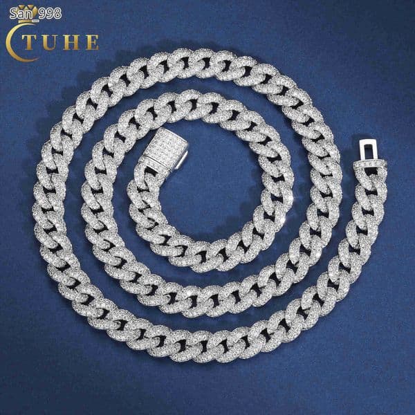 Pass Diamond Tester 8mm Moissanite Bubble Cuban Link Chain 925 Sterling Silver Iced Out Mossanite Necklace Fashion Hip Hop Mens