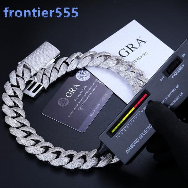 GRA Certificate 23mm D Color VVS Moissanite Diamond Iced Out Cuban Link Chain Gold Plated 925 Sterling Silver Cuban Necklace