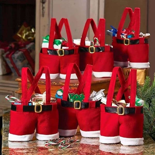 1PC Festive Candy Bags: 6 Pairs of Santa Pants Style, Small Size, Perfect for New Year And Christmas Gifts