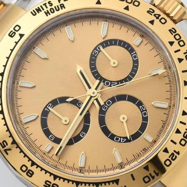 Watches 40mm Automatic Metal Gold Two Tone Sport Chronograph Luminous 100m Waterproof Mechanical Stainless Steel High-grade