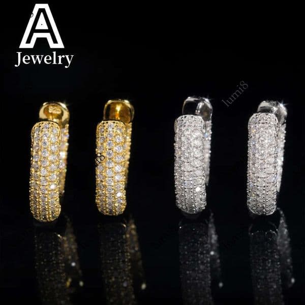 Stud Fine jewelry Moissanite Diamond Earrings 925 Silver Jewelry Trendy Hip Hop Hoop Ear rings 3 Rows Diamonds For Men Women321