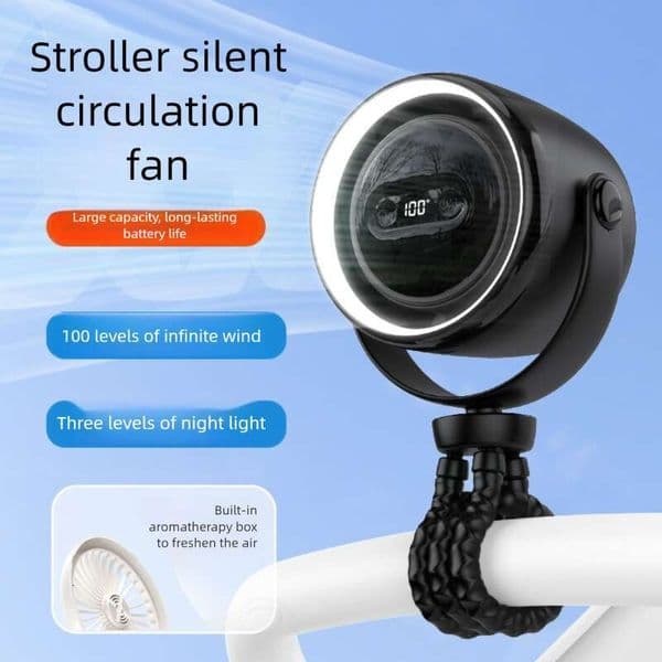 Baby Stroller Octopus Anti-Hand Pinch Aromatherapy 3-Speed Night Light Silent USB Mini Rechargeable Small Fan